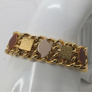 Vintage Double Curb Chain Bracelet With Enamel Accents